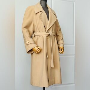 Vintage Camel Classic Lambswool Midi Coat | Belted Wrap Style